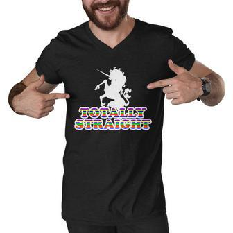 Totally Straight Unicorn Rainbow Pride Tshirt Men V-Neck Tshirt - Monsterry DE