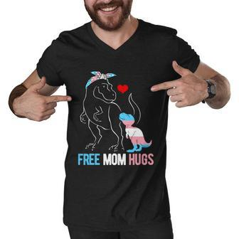 Trans Free Mom Hugs Dinosaur Rex Mama Transgender Pride Gift Men V-Neck Tshirt - Monsterry