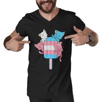 Transgender Pride Pan Lgbt Cute Cat Pride Month Men V-Neck Tshirt - Monsterry