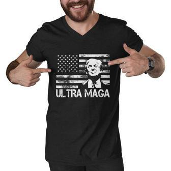 Trendy Ultra Maga Pro Trump American Flag 4Th Of July Retro Funny Gift Men V-Neck Tshirt - Monsterry