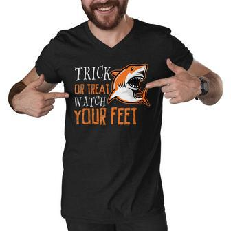 Trick Or Treat Shark Watch Your Feet Halloween Men V-Neck Tshirt - Seseable