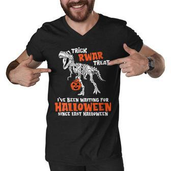 Trick Rawr Treat Dinosaur Trex Pumpkin Spend All Year Waiting For Halloween Men V-Neck Tshirt - Seseable