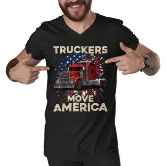 Trucker Truck Driver Trucker American Flag Truck Driver Men V-Neck Tshirt - Seseable