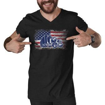 Trucker Trucker American Flag Usa Patriotic Trucker _ V2 Men V-Neck Tshirt - Seseable