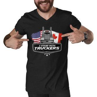 Trucker Trucker Support I Stand With Truckers Freedom Convoy _ V2 Men V-Neck Tshirt - Seseable
