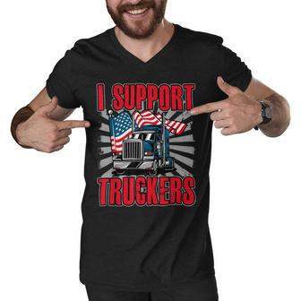 Trucker Trucker Support I Support Truckers Freedom Convoy Men V-Neck Tshirt - Seseable