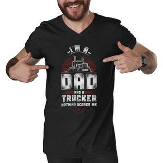 Trucker Trucker Truck Driver Dad Father Vintage Im A Dad And A Men V-Neck Tshirt - Seseable
