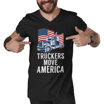 Trucker Truckers Move America Funny American Trucker Truck Driver Men V-Neck Tshirt - Seseable