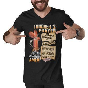 Trucker Truckers Prayer Amen Cross Truck Drive Lover Men V-Neck Tshirt - Seseable