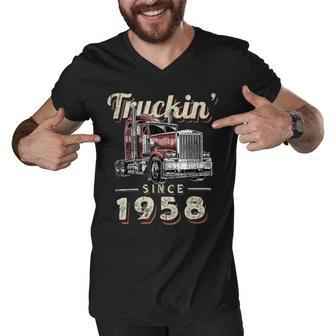 Trucker Truckin Since 1958 Trucker Big Rig Driver 64Th Birthday Men V-Neck Tshirt - Seseable