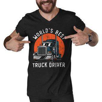 Trucker Worlds Best Truck Driver Trailer Truck Trucker Vehicle Men V-Neck Tshirt - Seseable