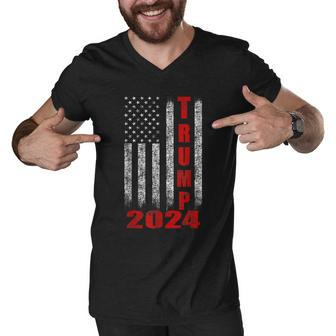 Trump 2024 American Flag Design Tshirt Men V-Neck Tshirt - Monsterry AU