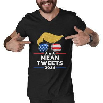 Trump 2024 Mean Tweets Usa Flag Sunglasses Funny Political Gift Men V-Neck Tshirt - Monsterry DE