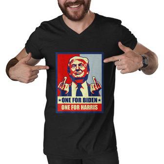 Trump Middle Finger Biden Harris Republican American Flag Men V-Neck Tshirt - Monsterry CA