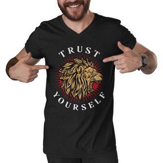 Trust Yourself Lion Men V-Neck Tshirt - Monsterry UK