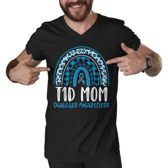 Type 1 Diabetes Awareness T1d Mom Blue Ribbon Rainbow Men V-Neck Tshirt - Thegiftio UK