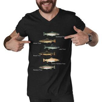 Types Of Trout Fish Species Collection Fishing Men V-Neck Tshirt - Monsterry