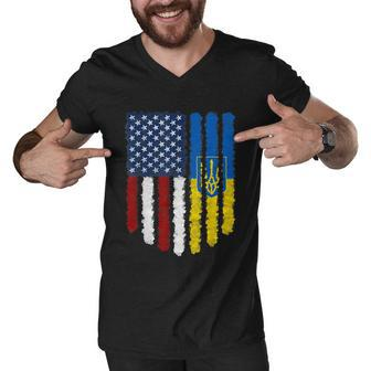 Ukrainian American Flag Ukraine Usa America Men V-Neck Tshirt - Monsterry