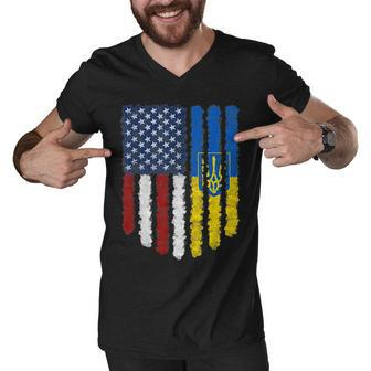 Ukrainian American Flag Ukraine Usa America Roots Gift Men V-Neck Tshirt - Thegiftio UK
