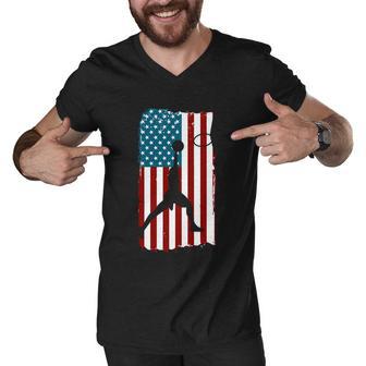 Us American Flag Basketball Patriotic Athlete Print For Boys Great Gift Men V-Neck Tshirt - Monsterry