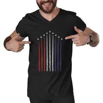 Us American Flag With Fighter Jets For 4Th Of July Gift Men V-Neck Tshirt - Monsterry AU