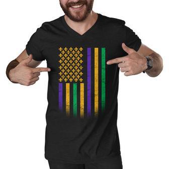 Us Mardi Gras Flag Celebration Men V-Neck Tshirt - Monsterry DE