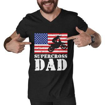 Usa American Distressed Flag Supercross Dad Men For Him Gift Men V-Neck Tshirt - Monsterry