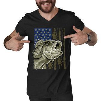 Usa Bass Fishing American Camo Flag Father Day Men V-Neck Tshirt - Thegiftio UK