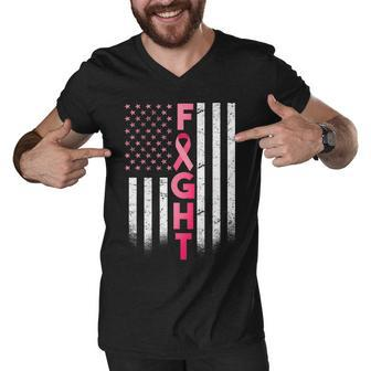 Usa Breast Cancer Awareness Fight Logo Men V-Neck Tshirt - Monsterry