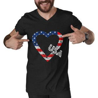 Usa Flag Patriotic American Hearts Armed Forces 4Th Of July Men V-Neck Tshirt - Monsterry