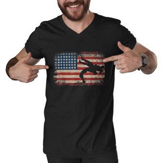 Usa Flag Wrestling American Flag Wrestling Wrestle Tshirt Men V-Neck Tshirt - Monsterry