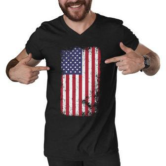 Usa Grunge Vintage American Flag Tshirt Men V-Neck Tshirt - Monsterry