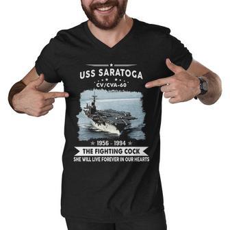 Uss Saratoga Cva 60 The Fighting Cock Men V-Neck Tshirt - Monsterry