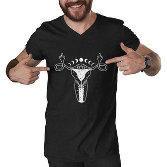 Uterus Shows Middle Finger Feminist Pro Choice Womenss Rights Men V-Neck Tshirt - Monsterry