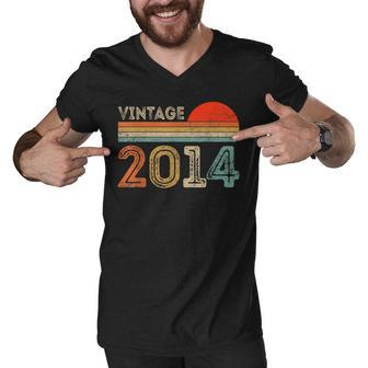 Vintage 2014 Made In 2014 8Th Birthday Gift 8 Year Old Men V-Neck Tshirt - Thegiftio UK