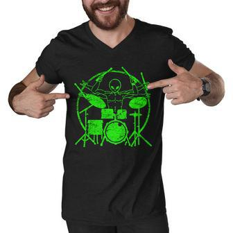 Vintage Alien Drummer Men V-Neck Tshirt - Monsterry