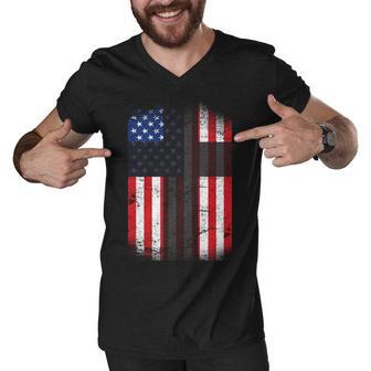 Vintage American Cross Flag Tshirt Men V-Neck Tshirt - Monsterry CA