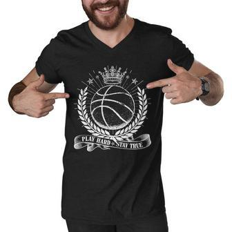 Vintage Basketball Stay True Play Hard Tshirt Men V-Neck Tshirt - Monsterry UK