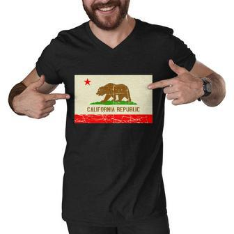 Vintage California Republic Flag Men V-Neck Tshirt - Monsterry AU