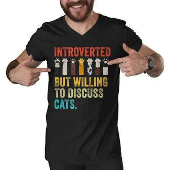 Vintage Cat Meow Introverted But Willing To Discuss Cats Men V-Neck Tshirt - Thegiftio
