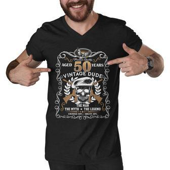 Vintage Dude Aged 50 Years Man Myth Legend 50Th Birthday Men V-Neck Tshirt - Monsterry UK