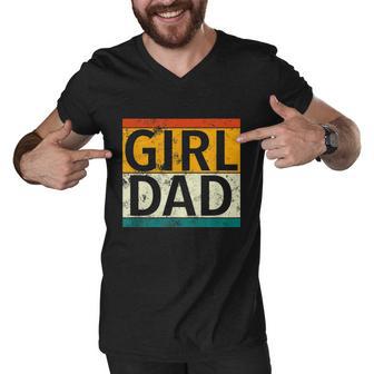 Vintage Girl Dad Proud Dad Of Girls Fathers Day Gift Men V-Neck Tshirt - Monsterry DE