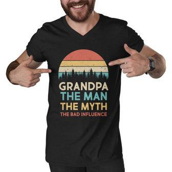 Vintage Grandpa Man Myth The Bad Influence Tshirt Men V-Neck Tshirt - Monsterry