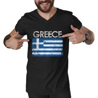 Vintage Greece Greek Flag Pride Gift Men V-Neck Tshirt - Monsterry