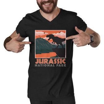 Vintage Jurassic National Park Poster Men V-Neck Tshirt - Monsterry DE