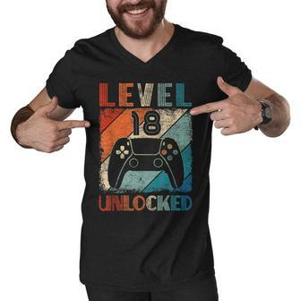 Vintage Level 18 Unlocked Video Gamer 18Th Birthday Men V-Neck Tshirt - Seseable
