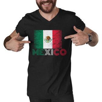 Vintage Mexico Distress Logo Flag Men V-Neck Tshirt - Monsterry UK