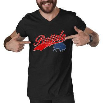 Vintage New York Buffalo Football Logo Men V-Neck Tshirt - Monsterry CA
