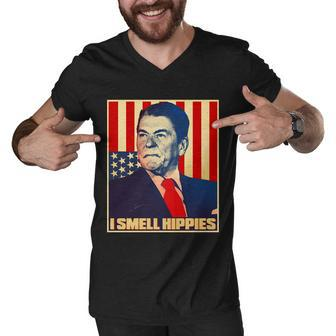Vintage President Reagan I Smell Hippies Men V-Neck Tshirt - Monsterry AU