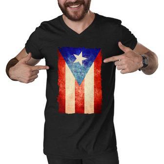 Vintage Puerto Rico Flag V2 Men V-Neck Tshirt - Monsterry DE